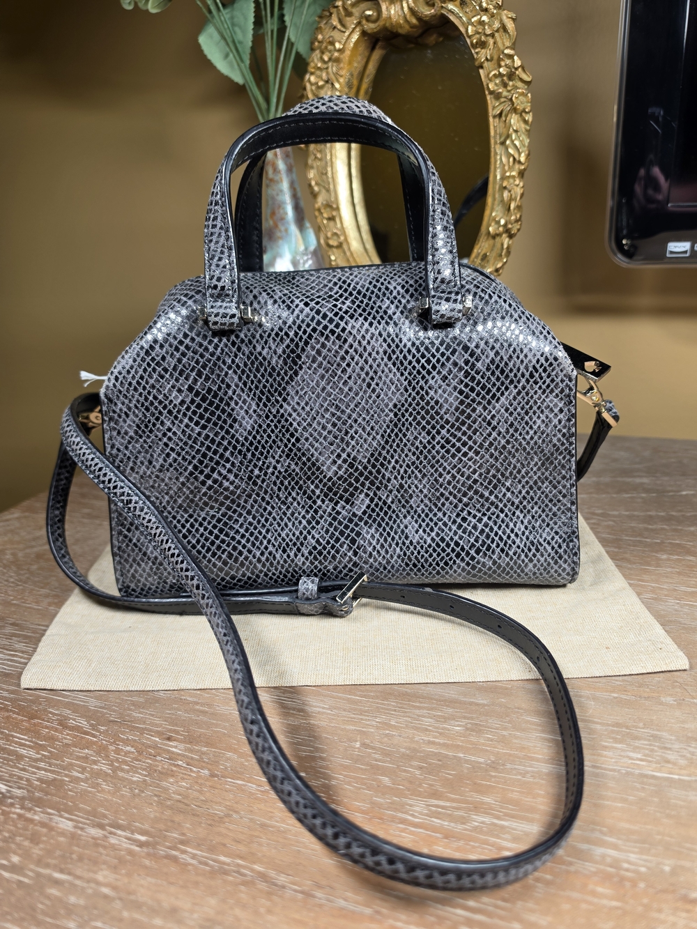 kate spade Gray Python-Embossed Leather Crossbody Satchel NWOT (Retail $398) - Picture 6 of 15